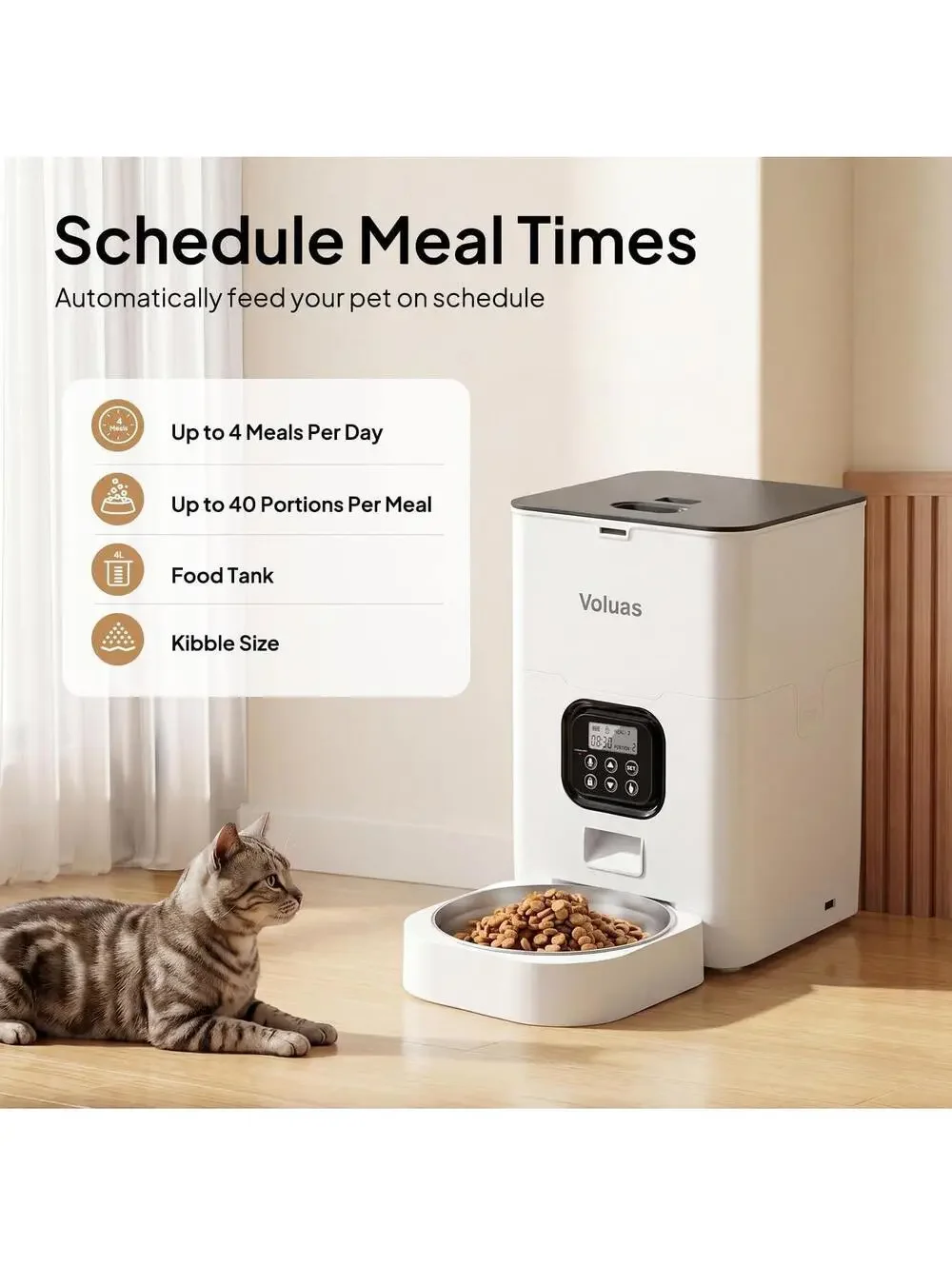 Automatic Cat Feeder 4L Timed Dry Food Dispenser for Cats & Dogs